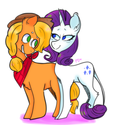 Size: 1167x1260 | Tagged: safe, artist:pastel-demon, applejack, rarity, pony, g4, cute, female, jackabetes, lesbian, looking at each other, raribetes, ship:rarijack, shipping, simple background