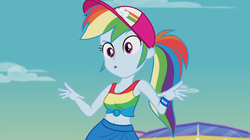 Size: 1365x767 | Tagged: dead source, safe, edit, edited screencap, screencap, rainbow dash, equestria girls, equestria girls specials, g4, my little pony equestria girls: better together, my little pony equestria girls: spring breakdown, belly button, female, front knot midriff, midriff, solo