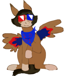 Size: 628x735 | Tagged: safe, artist:rudy, derpibooru exclusive, oc, oc only, oc:double duality, pegasus, pony, 3d glasses, bandana, blank flank, brown mane, clothes, colored lineart, colorful, glasses, male, raised hoof, red and blue, simple background, sitting, smiling, solo, spread wings, transparent background, wings