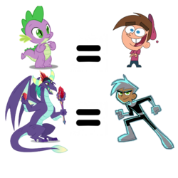 Size: 626x626 | Tagged: safe, gaius, spike, dragon, g4, bloodstone scepter, comparison, danny phantom, simple background, the fairly oddparents, timmy turner, transparent background