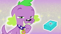 Size: 800x450 | Tagged: safe, screencap, spike, spike the regular dog, dog, equestria girls, equestria girls series, g4, reboxing with spike!, spoiler:eqg series (season 2), animated, cute, gif, male, one eye closed, paws, smug, spikabetes, spike's dog collar, wink