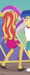 Size: 195x479 | Tagged: safe, edit, edited screencap, screencap, flash sentry, sunset shimmer, equestria girls, equestria girls series, g4, i'm on a yacht, spoiler:eqg series (season 2), animated, ass, bunset shimmer, butt, butt shake, clothes, converse, dancing, dress, female, gif, male, ship:flashimmer, shipping, shoes, straight, sunset shimmy
