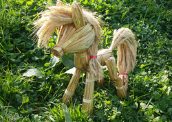 Size: 1280x911 | Tagged: safe, artist:valter, applejack, earth pony, pony, g4, craft, grass, hay, irl, nature, photo, solo, straw