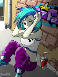 Size: 750x985 | Tagged: safe, artist:viejillox64art, dj pon-3, vinyl scratch, human, equestria girls, g4, belly button, female, humanized, midriff, shoes, sneakers, solo