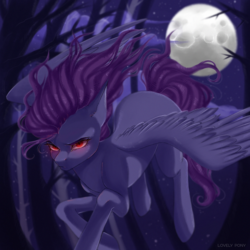 Size: 2000x2000 | Tagged: safe, artist:lovely-pony, oc, oc only, pegasus, pony, female, full moon, glowing eyes, high res, moon, night, red eyes