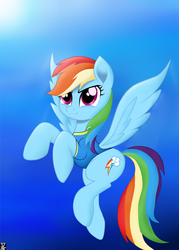Size: 3500x4880 | Tagged: safe, artist:theretroart88, rainbow dash, pegasus, pony, g4, my little pony: the movie, clothes, female, flying, mare, shirt, smiling, solo, t-shirt