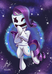 Size: 565x800 | Tagged: safe, artist:pyropk, rarity, pony, unicorn, g4, clothes, cosplay, costume, crossover, cute, female, food, marshmallow, marshmello, rarity is a marshmallow, solo, space