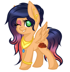 Size: 2412x2487 | Tagged: safe, artist:blocksy-art, oc, oc only, oc:sunset, pegasus, pony, chibi, female, high res, mare, one eye closed, simple background, solo, transparent background, wink