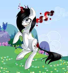 Size: 1600x1700 | Tagged: artist needed, safe, pony, unicorn, bags under eyes, blue eyes, crazy face, glowing horn, horn, jeff the killer, jumping, knife, magic, male, ponified, smiling, solo, stallion, straight, telekinesis