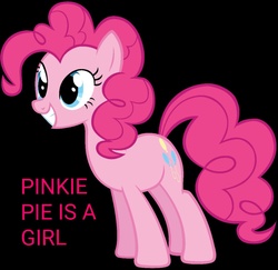 Size: 960x935 | Tagged: safe, pinkie pie, earth pony, pony, g4, are you sure about that, black background, captain obvious, caption, cute, diapinkes, facts, female, grin, image macro, mare, no shit sherlock, simple background, smiling, solo, squee, text, wat, you don't say
