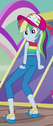 Size: 279x650 | Tagged: safe, edit, edited screencap, screencap, rainbow dash, human, equestria girls, g4, my little pony equestria girls: better together, ass, butt, feet, female, looking at you, midriff, out of context, rainbutt dash, sandals, smiling, solo