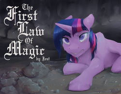 Size: 3300x2550 | Tagged: safe, artist:silfoe, twilight sparkle, alicorn, pony, fanfic:the first law of magic, g4, commission, fanfic, fanfic art, fanfic cover, female, high res, mare, prone, solo, tree, twilight sparkle (alicorn), wet mane