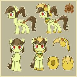 Size: 960x960 | Tagged: safe, artist:thenecrobalam, oc, oc only, oc:tailcoatl, pegasus, pony, armor, aztec, cutie mark, determined smile, female, mare, mexico, nation ponies, ponified, reference sheet