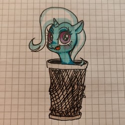 Size: 1080x1080 | Tagged: safe, artist:sharpi, trixie, pony, unicorn, g4, female, graph paper, mare, sketch, solo, tongue out, traditional art, trash can