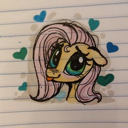 Size: 1080x1080 | Tagged: safe, artist:sharpi, fluttershy, pony, g4, cute, female, heart, lined paper, sketch, solo, tongue out, traditional art