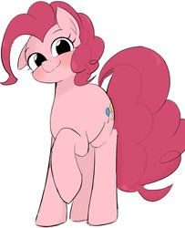 Size: 996x1228 | Tagged: safe, artist:manachaaaaaaaa, pinkie pie, earth pony, pony, g4, blushing, cute, female, looking at you, mare, raised hoof, simple background, smiling, solo, white background