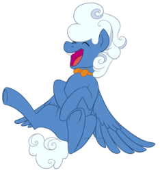Size: 936x1000 | Tagged: safe, artist:darkodraco, fluffy clouds, pegasus, pony, g4, bowtie, clothes, eyes closed, laughing, male, open mouth, simple background, smiling, solo, spread wings, stallion, transparent background, wings