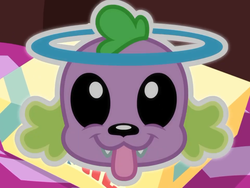 Size: 960x720 | Tagged: safe, screencap, spike, spike the regular dog, dog, equestria girls, equestria girls series, g4, reboxing with spike!, spoiler:eqg series (season 2), black sclera, cute, emoji, halo, spikabetes, tongue out