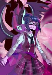 Size: 1122x1632 | Tagged: safe, artist:enadoodles, sci-twi, twilight sparkle, equestria girls, g4, my little pony equestria girls: friendship games, clothes, eyes closed, female, glasses, hair bun, midnight sparkle, pleated skirt, skirt