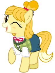 Size: 2400x3200 | Tagged: safe, artist:cheezedoodle96, earth pony, pony, g4, .svg available, animal crossing, clothes, cute, female, high res, isabelle, mare, nintendo, one eye closed, ponified, raised hoof, shirt, simple background, skirt, smiling, super smash bros. ultimate, svg, transparent background, vector, vest, wink