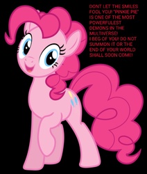 Size: 813x960 | Tagged: safe, pinkie pie, earth pony, pony, g4, black background, female, op is on drugs, simple background, solo, wat