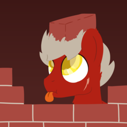 Size: 2560x2560 | Tagged: safe, artist:phat_guy, derpibooru exclusive, oc, oc only, oc:brickheart, earth pony, pony, :p, brick, brick wall, bricks, bust, high res, lineless, male, portrait, scar, silly, simple background, solo, stallion, tongue out