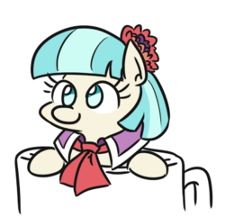 Size: 396x381 | Tagged: safe, artist:jargon scott, coco pommel, earth pony, pony, g4, cocobetes, cup, cup of pony, cute, female, mare, micro, mug, pun, simple background, smiling, solo, visual pun, white background