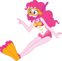 Size: 1024x1003 | Tagged: safe, artist:shoxxe, artist:zefrenchm, pinkie pie, equestria girls, g4, my little pony equestria girls: better together, :3, clothes, dive mask, female, flippers (gear), geode of sugar bombs, goggles, magical geodes, pinkie pie swimsuit, simple background, snorkel, solo, swimsuit, transparent background, vector