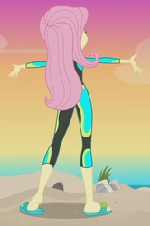 Size: 1392x2100 | Tagged: safe, screencap, fluttershy, aww... baby turtles, equestria girls, g4, my little pony equestria girls: better together, beach, beautiful, clothes, cropped, feet, female, flip-flops, fluttershy's wetsuit, heel pop, sandals, sexy, solo, swimsuit, wetsuit