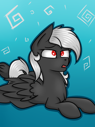 Size: 600x800 | Tagged: safe, artist:luriel maelstrom, oc, oc only, oc:luriel maelstrom, pegasus, pony, abstract background, eyelashes, lying down, male, open mouth, solo, trap