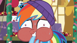 Size: 800x450 | Tagged: safe, edit, edited edit, edited screencap, screencap, rainbow dash, pony, g4, my little pony best gift ever, triple pony dare ya, animated, clothes, faic, female, gif, puffy cheeks, red face, reversed, scarf, winter outfit