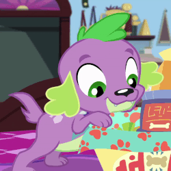 Size: 800x800 | Tagged: safe, screencap, spike, spike the regular dog, dog, equestria girls, g4, my little pony equestria girls: better together, reboxing with spike!, animated, clothes, collar, cropped, cute, fangs, gif, gift art, green eyes, looking down, loop, paws, smiling, spikabetes, tail, tail wag, treats