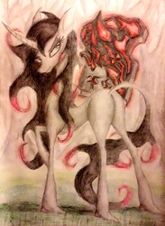 Size: 2019x2757 | Tagged: safe, artist:omnisimon11, oleander (tfh), classical unicorn, pony, unicorn, them's fightin' herds, cloven hooves, community related, female, high res, horn, leonine tail, looking back, smiling, smirk, solo, traditional art, unicornomicon, unshorn fetlocks