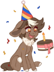 Size: 1048x1408 | Tagged: safe, artist:dustyonyx, oc, oc only, oc:choco mocca, earth pony, pony, cake, female, food, hat, mare, party hat, simple background, solo, transparent background