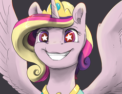 Size: 1650x1275 | Tagged: safe, artist:silfoe, princess cadance, alicorn, pony, g4, alternate hairstyle, alternate universe, cute, cutedance, face, face of mercy, female, grin, horn, jewelry, mare, meme, oh god, regalia, shipper on deck, silfoe is trying to murder us, smiling, solo, spread wings, starry eyes, tiara, triggered, wingding eyes, wings