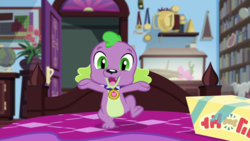 Size: 1280x720 | Tagged: safe, screencap, spike, spike the regular dog, dog, equestria girls, g4, my little pony equestria girls: better together, reboxing with spike!, sci-twi's room