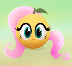 Size: 1712x1566 | Tagged: safe, artist:startledflowerpony, fluttershy, g4, flutterrange, food, food transformation, gradient background, inanimate tf, orange, orangified, solo, transformation