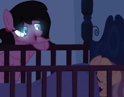 Size: 922x718 | Tagged: safe, artist:thatonefluffs, oc, oc:cresta, oc:moonlight, pony, glowing eyes, sleeping, snoring