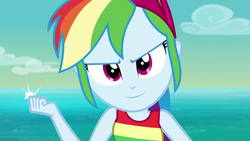Size: 1920x1080 | Tagged: safe, screencap, rainbow dash, equestria girls, g4, i'm on a yacht, my little pony equestria girls: better together, cute, dashabetes, female, finger snap, looking at you, solo