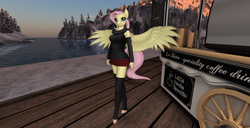 Size: 1920x986 | Tagged: safe, artist:bangayo, fluttershy, anthro, g4, 3d, clothes, female, second life, solo, sweater, winter outfit