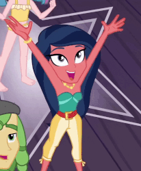 Size: 700x848 | Tagged: safe, screencap, desert sage, sandalwood, technicolor waves, equestria girls, equestria girls specials, g4, my little pony equestria girls: better together, my little pony equestria girls: spring breakdown, all good (song), animated, armpits, background human, bare shoulders, barefoot, belly button, bikini, bracelet, bustier, butt jiggle, butt shake, cheering, clothes, cropped, dancing, excited, feet, female, gif, jewelry, male, midriff, necklace, open mouth, sleeveless, smiling, strapless, swimsuit, tankini, the club can't even handle me right now, tube top