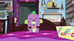 Size: 1280x720 | Tagged: safe, screencap, spike, spike the regular dog, dog, equestria girls, equestria girls series, g4, reboxing with spike!, cute, male, sci-twi's room, solo, spikabetes