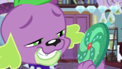 Size: 1280x720 | Tagged: safe, screencap, spike, spike the regular dog, dog, equestria girls, equestria girls series, g4, reboxing with spike!, fabulous fido's faberge flying disk, male, paws, sci-twi's room