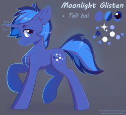 Size: 5000x4534 | Tagged: safe, artist:fensu-san, oc, oc only, oc:moonlight glisten, pony, unicorn, absurd resolution, magic, male, reference sheet, solo, stallion, tall