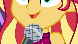 Size: 1920x1080 | Tagged: safe, screencap, sunset shimmer, equestria girls, equestria girls specials, g4, my little pony equestria girls: better together, my little pony equestria girls: spring breakdown, all good (song), close-up, extreme close-up, female, microphone, singing, sleeveless, solo