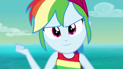 Size: 1920x1080 | Tagged: safe, screencap, rainbow dash, equestria girls, g4, i'm on a yacht, my little pony equestria girls: better together, beautiful, cute, dashabetes, female, finger snap, sleeveless, solo