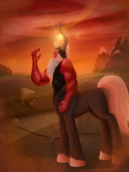 Size: 1875x2500 | Tagged: safe, artist:mmeloman, lord tirek, centaur, g4, season 4, twilight's kingdom, male, mountain, solo, sun