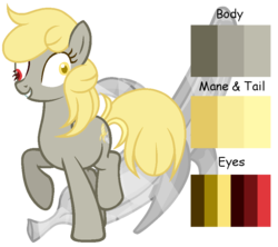 Size: 800x710 | Tagged: safe, artist:otakuchicky1, oc, oc only, oc:diamond banana, earth pony, pony, derp, female, mare, offspring, parent:derpy hooves, parent:discord, parents:derpcord, reference sheet, solo