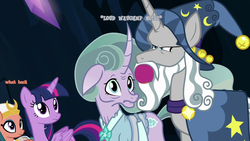 Size: 1280x720 | Tagged: safe, edit, edited screencap, screencap, mistmane, somnambula, star swirl the bearded, twilight sparkle, alicorn, pony, g4, shadow play, concerned, faic, twilight sparkle (alicorn)