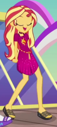Size: 291x642 | Tagged: safe, screencap, sunset shimmer, equestria girls, g4, my little pony equestria girls: better together, cropped, cute, cutie mark on clothes, eyes closed, geode of empathy, legs, magical geodes, shimmerbetes, smiling